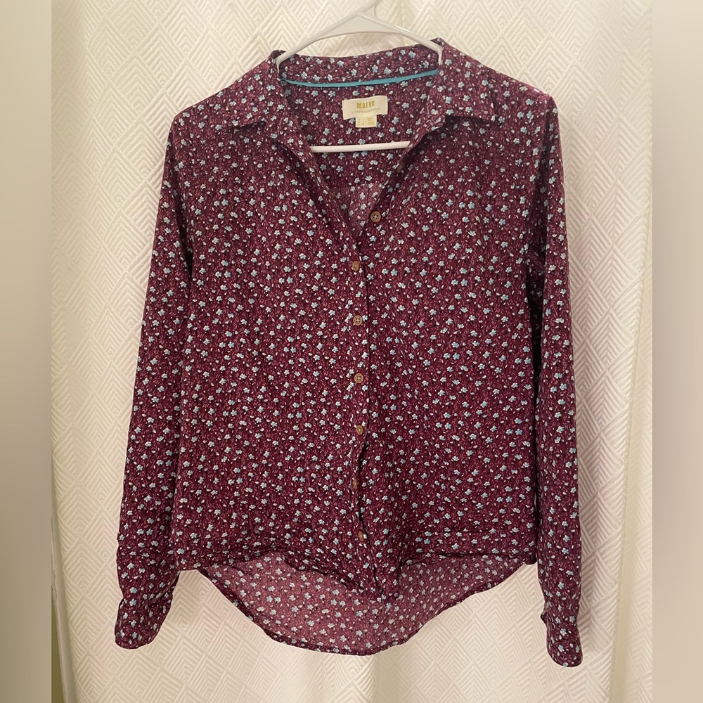 Maeve Anthropologie Plum Floral Button-Down Shirt